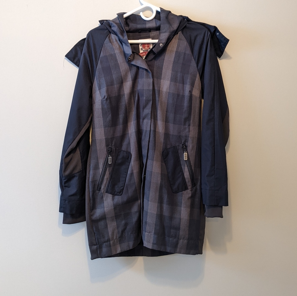 Three Stones Plaid Zip up Utility/Rain Jacket